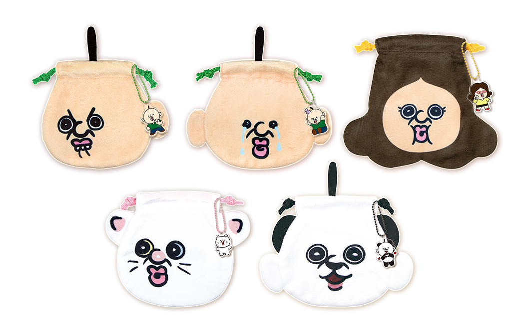 チャーム付きフェイス巾着